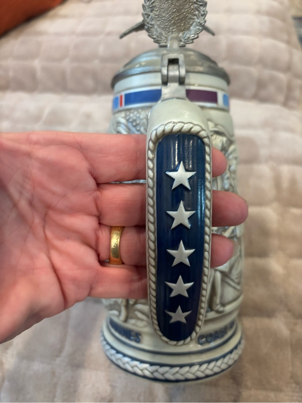 Avon Blue and Cream Star-Striped Decorative Ceramic Stein